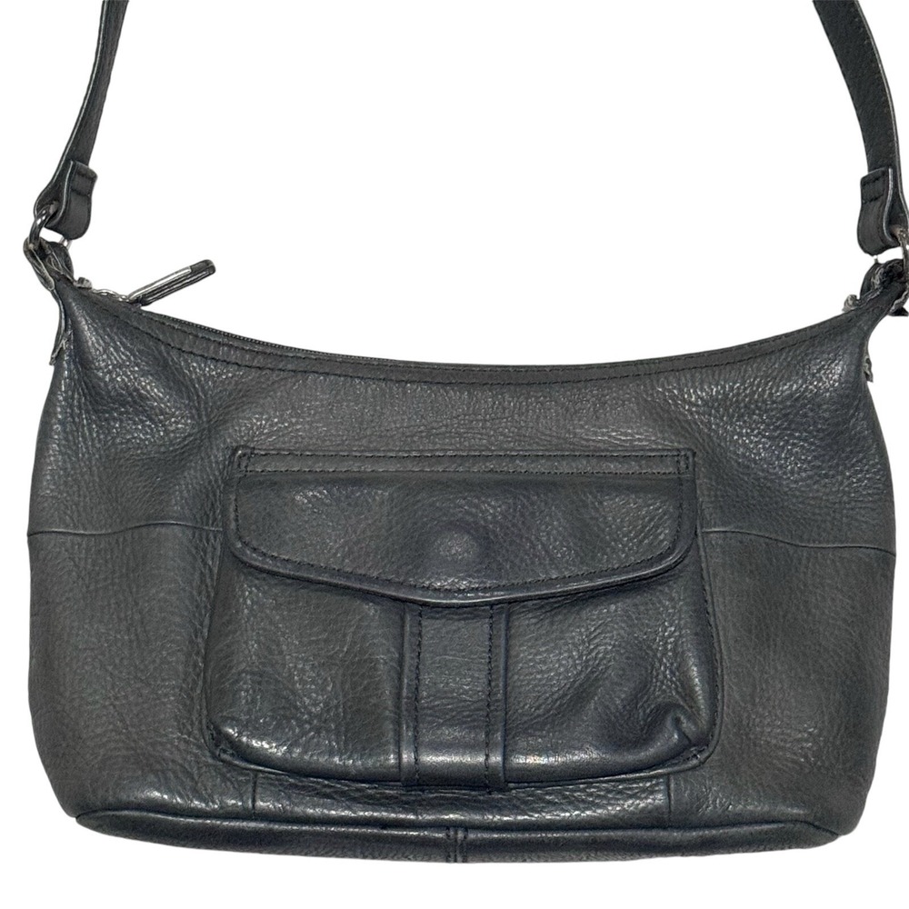 Vintage Fossil 1954 Black Supple Pebbled Leather Shoulder Bag 75082‎